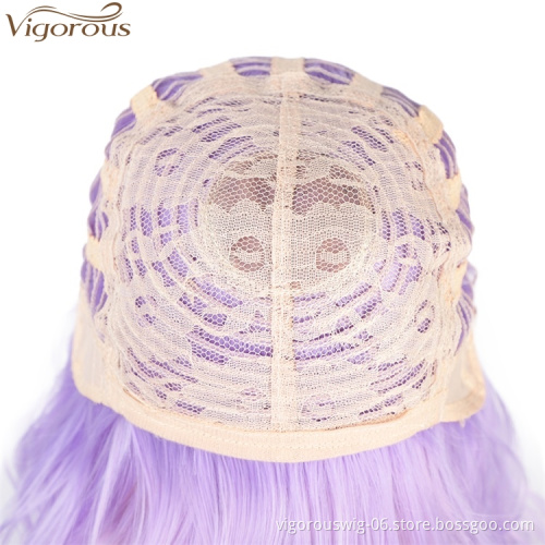 Vigorous Synthetic Short Bob Wigs for Black Women with Bangs Water Wave Purple Hair Wig Natural Cosplay Wigs